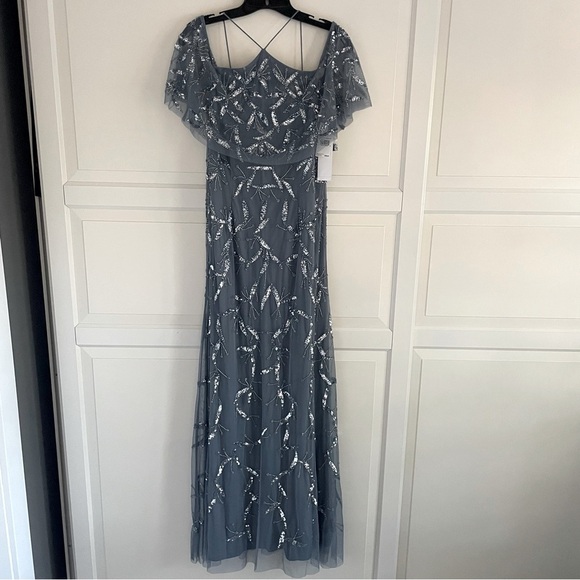 New! Aidan Mattox Blue Embellished Off-the-Shoulder Halter Gown 26753 - Picture 4 of 16